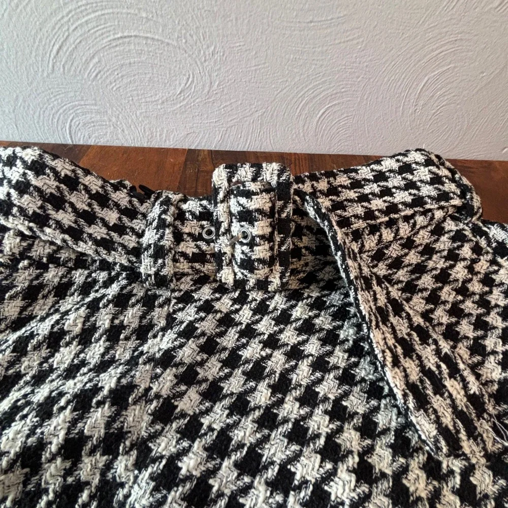 H&M Houndstooth Midi Skirt Black White Belted A-Line US 10 0821673 0 - Picture 3 of 8